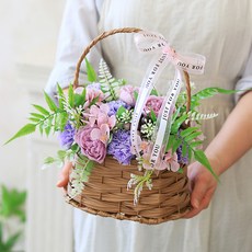센트바스켓 조화 플뢰르 비누꽃 실크플라워 꽃바구니, 퍼플, 1개