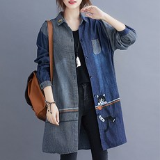 UNI.J 女士帶點條紋長款牛仔襯衫