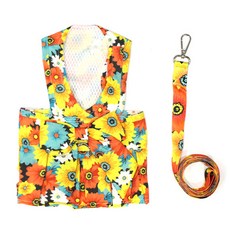 Blank Dog 寵物向日葵蝴蝶結胸背帶長版T恤, 橘色, 1個