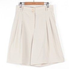 BBAEBBAE 女款後鬆緊帶雙褶寬版五分百慕達褲