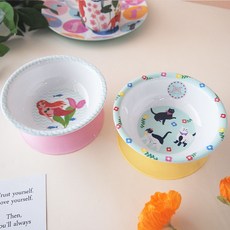 印花防傾倒兒童碗 2入, 1組, 小美人魚款+貓咪款