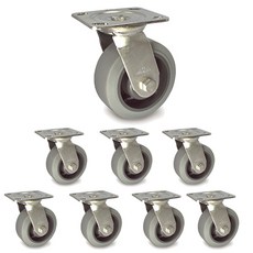 MASTER. S 不銹鋼腳輪 127mm 重型不銹鋼 灰色橡膠 軸套 灰色 平板式 旋轉 S DS 3350 MRP-S, 8個