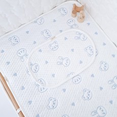 아이레빗 유아용 아이스론 양면 땀패드 베개 고정끈 있음, 블루토끼, 1개