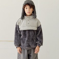 vavkids 兒童羊羔毛拼色刷毛半開襟連帽上衣