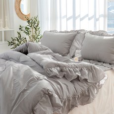 柔軟荷葉邊高密度100支棉被, 灰色