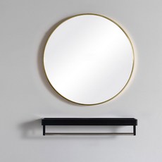 Deco Tree 壁掛式圓形化妝鏡+置物架, 黃金