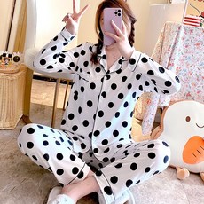 엘쏘 여성용 긴팔 셔츠형 파자마 상하의 세트