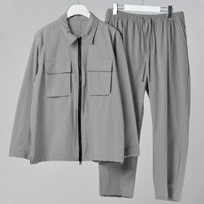 하이후 남성용 스판 투웨이 셔츠 자켓 + 와이드 크롭 팬츠 세트 HE1034