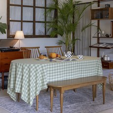 코티지 스프링 브리즈 일반 원단 캠핑 테이블보 4인 정사각, 피스타치오, 150 x 150 cm, 1개