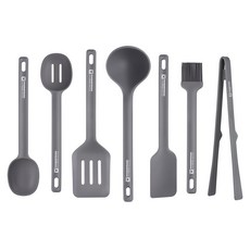 Wagensteiger Edel 矽膠廚具7件組 (深灰色), 深色, 1組, 長柄湯匙+鍋鏟+三孔鍋鏟+兩孔炒匙+炒匙+油刷+夾子