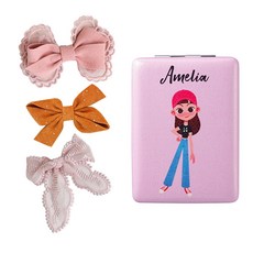 女童髮夾 3款+可愛小鏡子組合