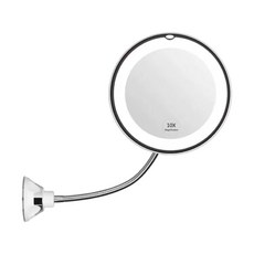 蕉蕉購物 吸盤式10倍放大補光化妝鏡 LED燈無極調節 吸盤穩固可旋轉, 1個, 白色