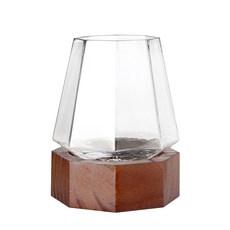 弧形鑽石玻璃杯+木碟, 單色, 1組