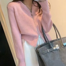 Chichills 女款連帽雙向拉鍊針織開襟衫 00867