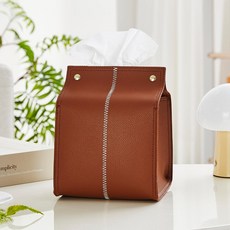 Modern House 縫線皮革迷你面紙盒, 棕色