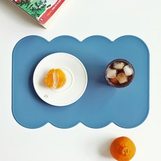 에이드엘 슬림 코튼 실리콘 테이블매트, 파우더블루, 가로 388mm x 세로 267mm x 두께 1.8mm, 1개