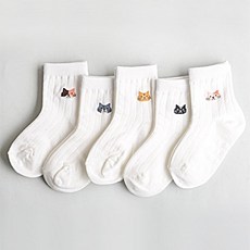 GGOMZI 童款貓咪印花襪 5雙入
