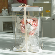 LED乾燥棉花花束 + 盒子 + 提袋, 粉紅色