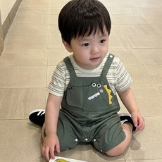 베베니즈 유아용 줄무늬 공룡 멜빵 반팔 우주복