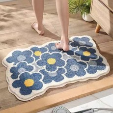 다다랜드 소프트무드 욕실 현관 포근한 감성 컬러 발매트, 블루블룸 러그