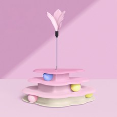 Lanboer 貓咪雲朵羽毛3層盤球, 粉色, 1個