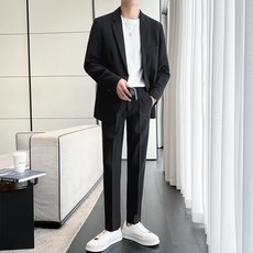 엘쏘 남성용 빅사이즈 베이직 캐주얼 하객룩 면접정장 상하의 세트