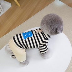 Artipet 寵物簡約休閒R條紋牽引連身衣, 黑色, 1個