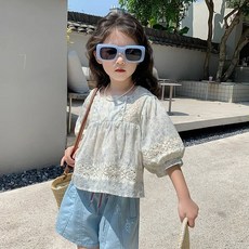 BabyMax 女童方形鈕扣花朵襯衫