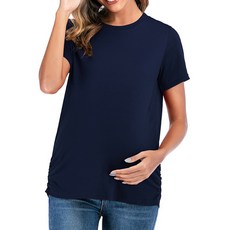 스타 심플 크루넥 드로스트링 임부 반팔 티셔츠