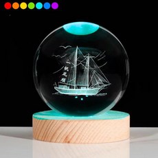 ALL SPLENDID 水晶球 6cm + USB七彩實木燈座 7 x 2cm, 一帆風順 透明色 + 原木色