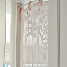 CoTe TaBLe 花朵刺繡短窗簾, 粉紅色