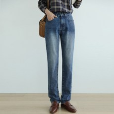 빼빼 여성용 워싱 보이핏 일자 청바지