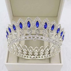 LUNA GLAM 自助婚紗馬眼水晶皇冠, 1個, 銀藍色(LUD196)