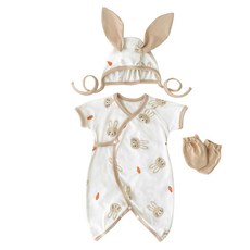 ikii 嬰幼兒柔軟純棉鏤空新生兒短袖包屁衣套組