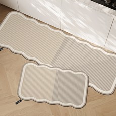 마켓플랜 웨이브 주방 발매트 2종 세트, 라인베이지, 1세트