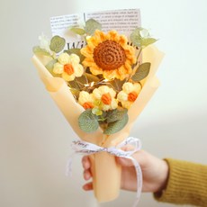 스투피드 해바라기 니트 뜨개질 꽃다발 + 쇼핑백, 옐로우, 1개
