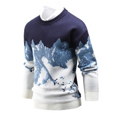 DAKUANG 男款寬版喜馬拉雅山圖案圓領長袖針織衫 D11K8_tn3434