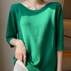 더시럽 여성용 베이직 리츠 루즈핏 단색 니트 티셔츠