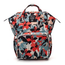 JH Company 花朵印花大容量後背包, 紅色