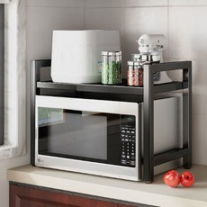 廚房多用途收納整理微波爐架, 黑色, 2層