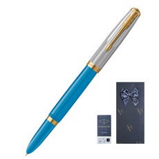 PARKER 51 高級綠松石 GT 鋼筆 + 墨盒, F, 藍色