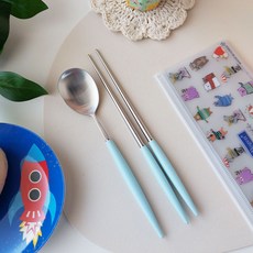 Bogen 孩童素色餐具組, 湯匙+筷子, 天藍色