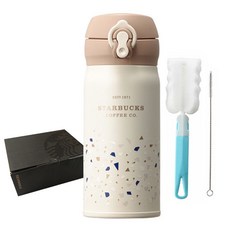 스타벅스 JNL 기프트 보온병 + 세척솔 세트, 베이지, 350ml, 1개