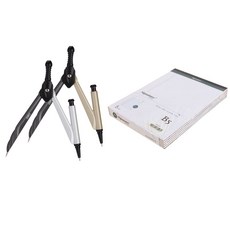 deLi 數學教學工具Legal pad打孔有線文件筆記B5白色5p+夏普型圓規一套2種20302, 1套