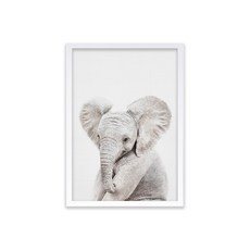 Hansuo 室內設計木質畫框 + 大象 C 海報組, 白色