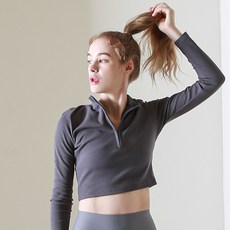 HIH 女性長袖拉鍊短版上衣