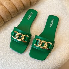 Elsso 女性方頭金釦拖鞋