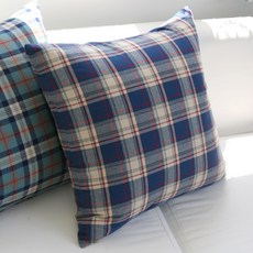 ANDCOTTON 復古Ocean Blue靠枕枕套組, 深藍色格子, 枕套 + 枕芯