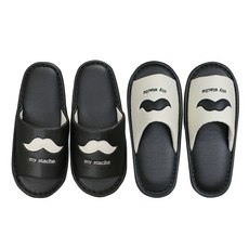 wooree&deco 小鬍子造型皮革室內拖鞋, 黑色 + 奶油色, 2雙