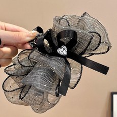 수스다 시스루 하트큐빅 리본 헤어 집게핀